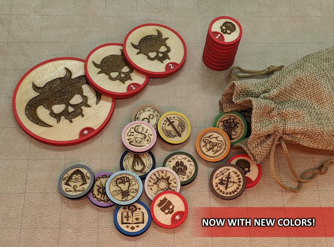 Wooden Monster and Class Tokens for Tabletop Games like Dungeons & Dragons or Pathfinder - Complete Travel-Sized Starter Set for your Table