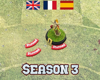 Stunned Token for Fantasy Football and compatible with Tabletop Games like Blood Bowl Season 3 in English, French, and Spanish