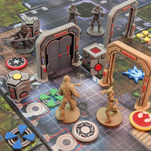 Fully Colored Imperial Assault Deluxe Kit -  Crates, Terminals, Doors, Deployment Markers, and Mission Tokens - Board Game Compatible