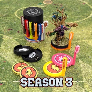 Base magnética em miniatura de 40 mm com conjuntos de marcadores de status e ação para Fantasy Football, compatível com Blood Bowl Temporada 3.