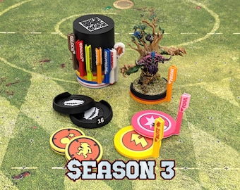 40mm Magnetic Miniature Base with Status & Action Marker Sets for Fantasy Football and compatible with Bloodbowl Season 3