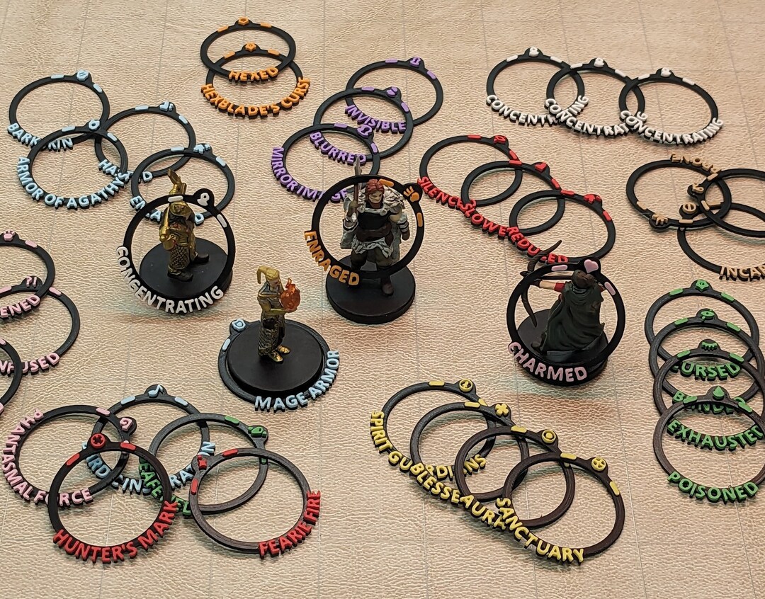 Hexers RPG Status Markers, Track Conditions Effects Spells with Simple Rings, Dungeons and Dragons D&D DND Pathfinder Role-Playing Compatible, 80 pcs, Dry Erase Customizable