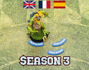 Distracted Token for Fantasy Football and compatible with Tabletop Games like Blood Bowl Season 3 in English, French, and Spanish