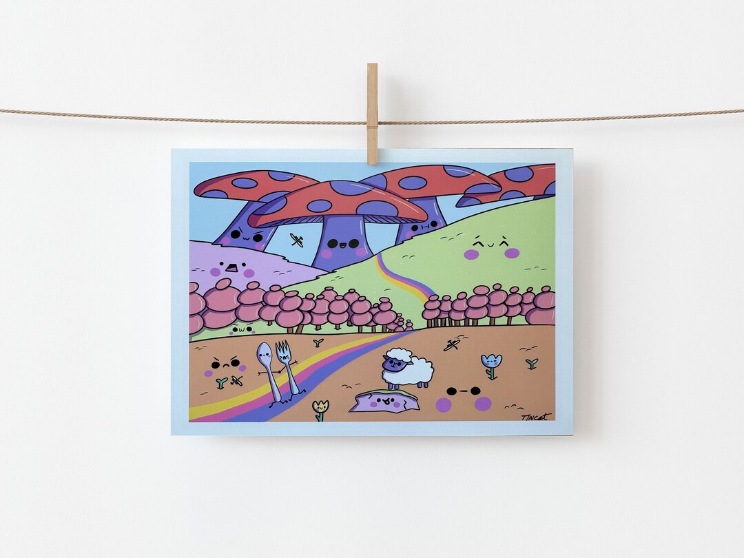 Escape Kawaii Print 5 X 7, Kawaii Art Print, Cute Kawaii Print, Kawaii ...