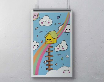 Tree House, Kawaii print 11 x 17, art print, kids print. cute kawaii prints, kawaii room decor, kawaii poster, kawaii aesthetic, art print