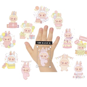 Labubu Birthday Tattoos or Stickers – 12 designs | Labubu Birthday Party Favors for Kids | Labubu Birthday Party Favors (pre-cut product)