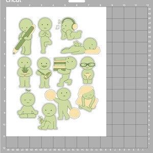 Smiski Inspired Stickers | Kawaii Green Character Vinyl Decals | Cute Ghost Mini People for Journals, Laptops, Water Bottles & Gifts