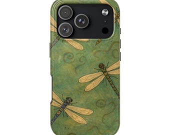 Funda vintage con diseño de libélula de MOSS DRIFT para iPhone 17 Pro Max 16 Plus 15 14