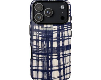 INK GRID Phone Case, Abstract Plaid Aesthetic, iPhone 17 16 15 14 13 12 11 Pro Max MagSafe Case, Pixel 9 8 7 6 Samsung S25 S24 S23 S22