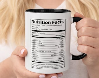 Funny Nutrition Facts Mug, Social Battery 0%, Doomscrolling Coffee Cup, Burnout Humor Ceramic Mug