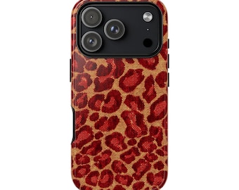 Red Leopard MagSafe Phone Cover iPhone 17/16/15 Pro-Max Samsung Galaxy S25/S24/S23 Animal Print Design