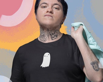 Cute & Minimal Ghost - Unisex Short-Sleeve T-Shirt | Simple Charming Halloween Shirt