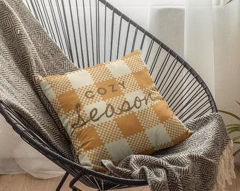 Oranje geruit decor gesponnen polyester vierkant kussen Geruit kussen Huisdecoratiekussen Gezellig seizoenskussen Herfstkussens Kerstkussen
