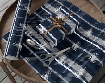 Carta da regalo per albero di Natale scozzese blu scuro Carta da regalo natalizia Carta da regalo scozzese