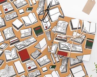Book Wrapping Paper Book Christmas Wrapping Paper Holiday Wrapping Paper Book Lovers Wrapping Paper Journal Wrapping Paper Cute Books