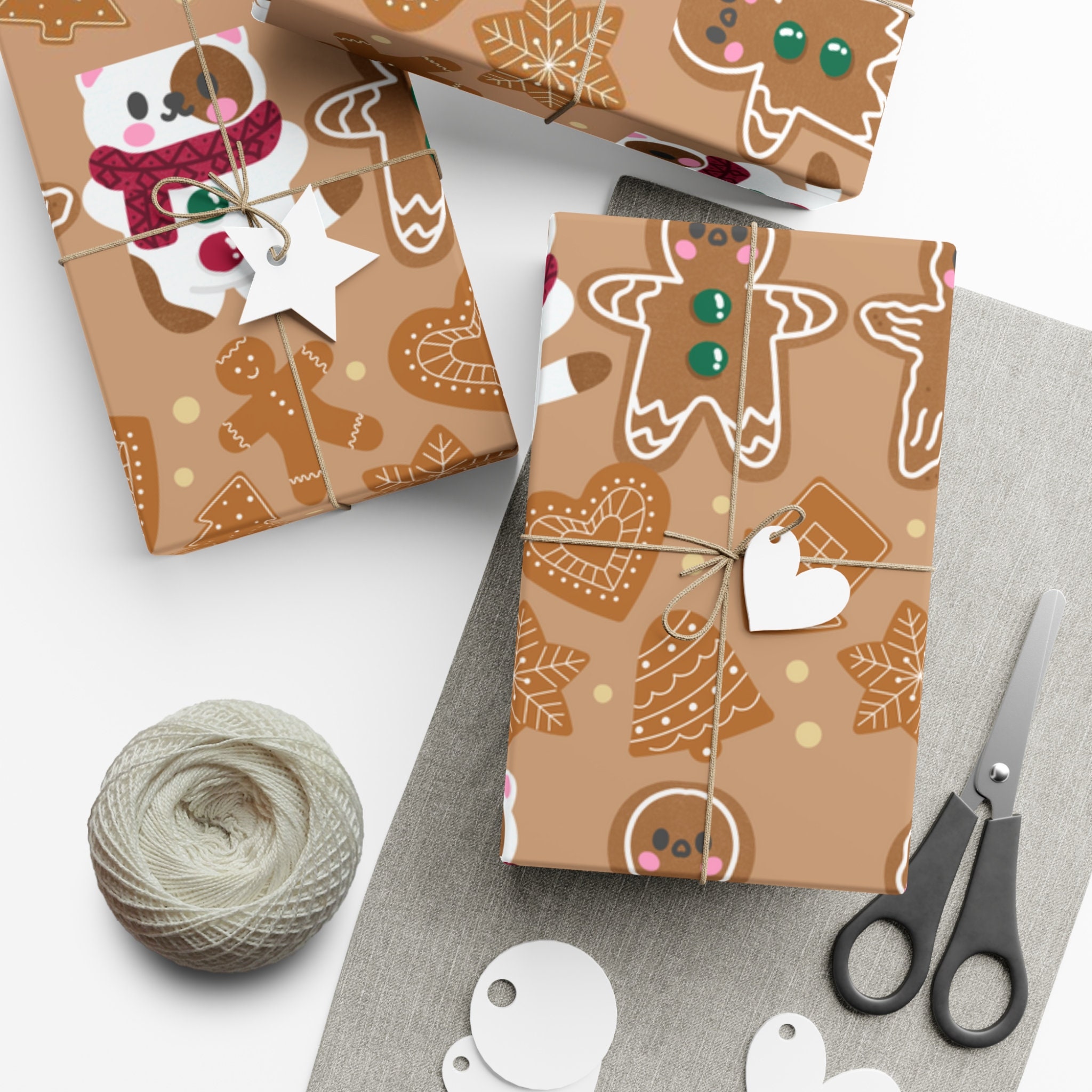 Cute Kawaii Gingerbread Gift Wrap Papers Christmas Wrapping Paper Brown  Wrapping Paper Kawaii Christmas Wrapping Paper 