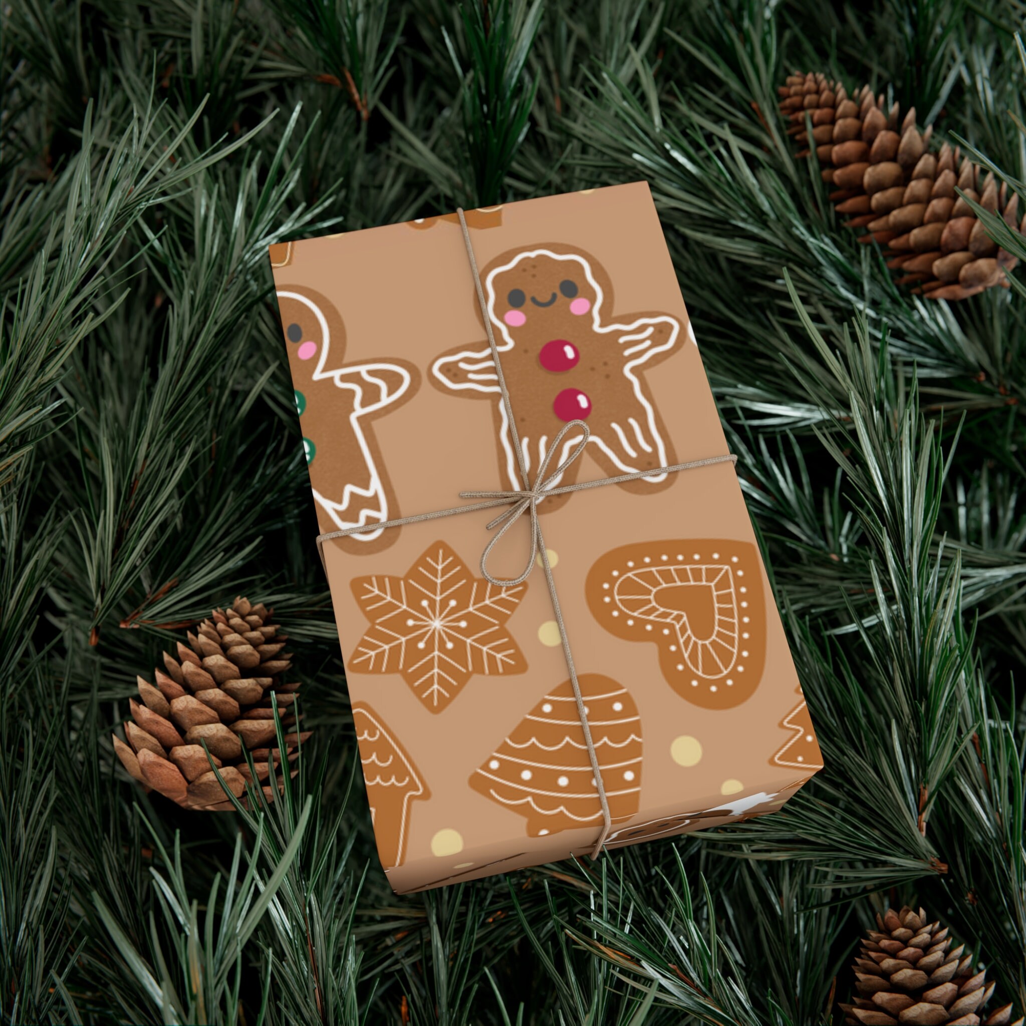 Cute Kawaii Gingerbread Gift Wrap Papers Christmas Wrapping Paper Brown Wrapping Paper Kawaii