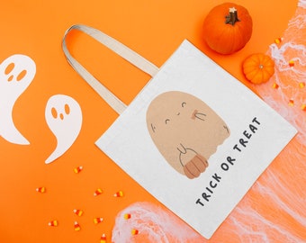 Trick or Treat Cotton Canvas Tote Bag Kawaii Tote Cute Kawaii Accessories Halloween Kawaii Tote Bag