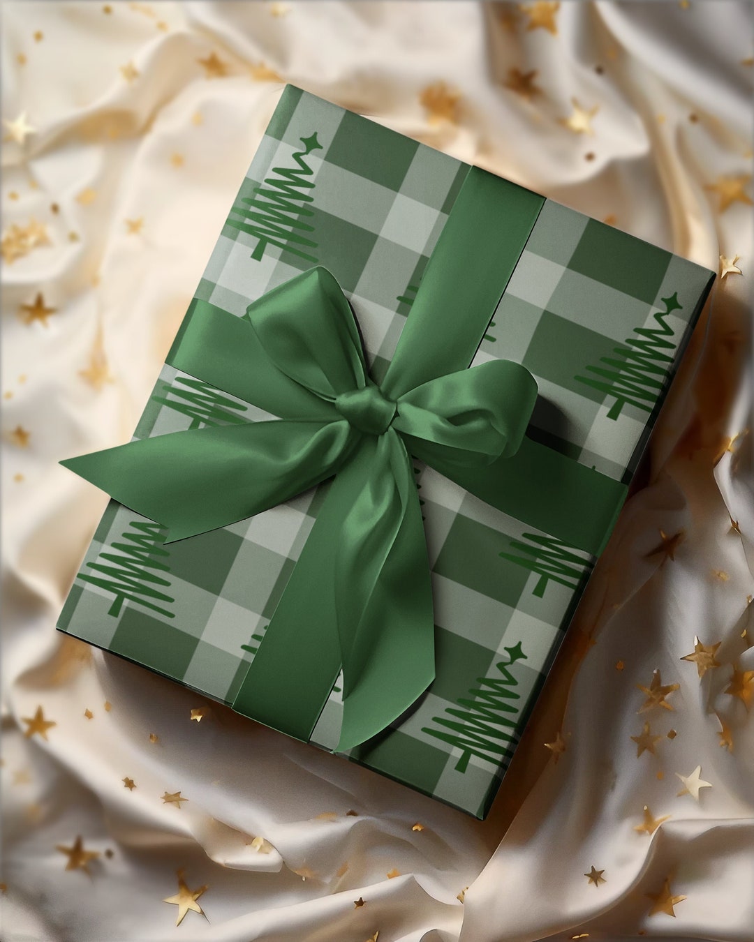 Green Plaid Christmas Tree Wrapping Paper Christmas Tree Etsy