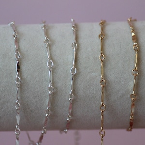 14k Gold-Filled Sterling Silver Dainty Flat Bar Chain, wholesale by the foot, perfect for permanent jewelry, US Standard and tested