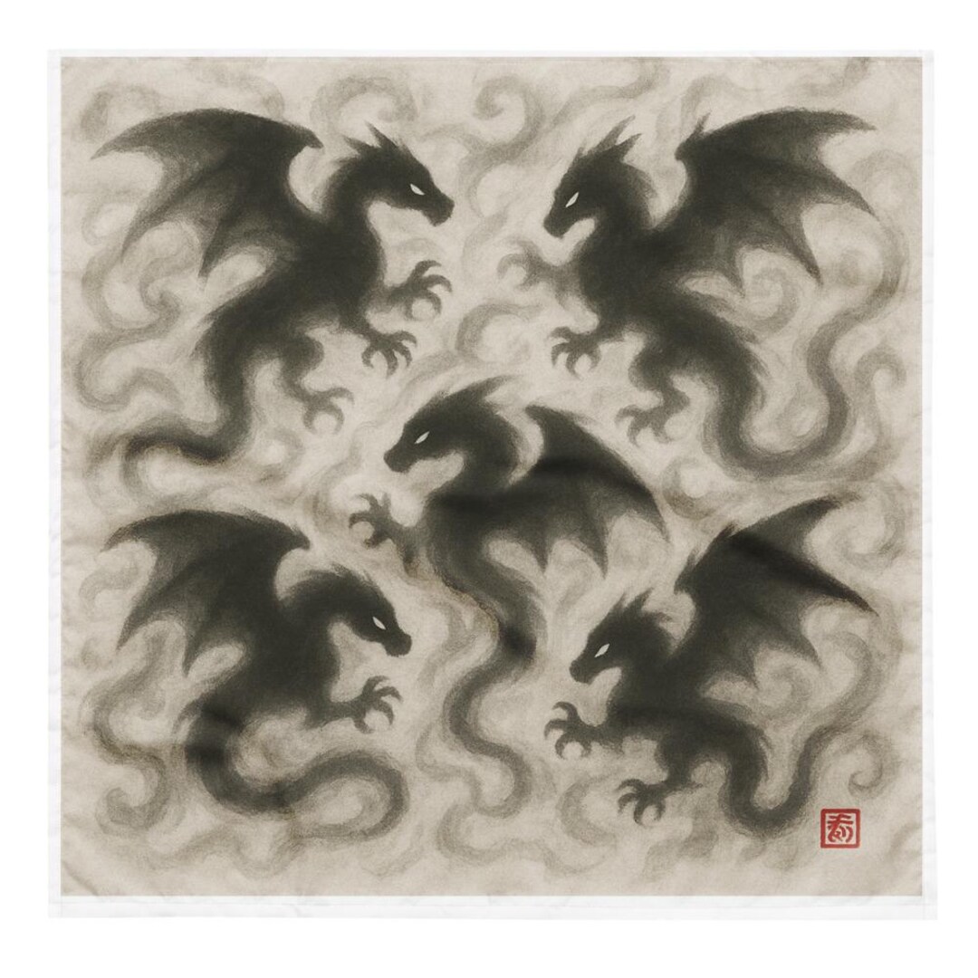 Sumi-e Style Japanese Oriental Dragon Bandana - Rave Accessory Women ...