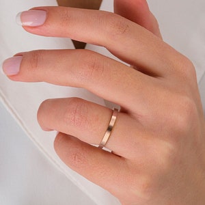 2mm Rose Gold Band • Matte Brushed Flat • 14K | 18K • Unisex Men&#39;s Women&#39;s Wedding • Ring Simple Basic For Men & Women Ring • Comfort Fit