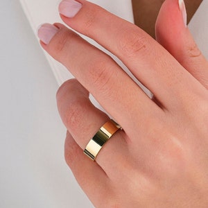6mm Polished Yellow Gold Flat Wedding Band • Flat Wedding Rings for Men and Women • 14K | 18K • Plain Simple Wedding Band Ring • Comfort Fit