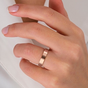 4mm Rose Gold Band • Matte Brushed Flat • 14K | 18K • Unisex Men&#39;s Women&#39;s Wedding • Ring Simple Basic For Men & Women Ring • Comfort Fit