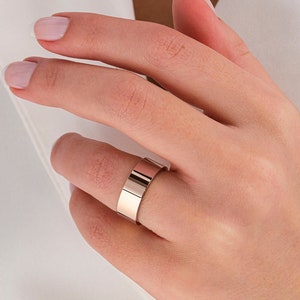 7mm Polished Rose Gold Flat Wedding Band • Flat Wedding Rings for Men and Women • 14K | 18K • Plain Simple Wedding Band Ring • Comfort Fit