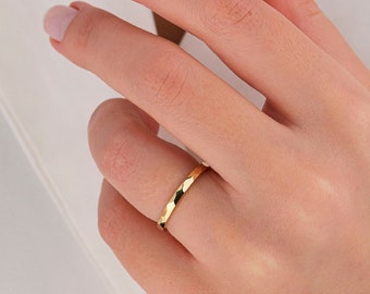 2mm Yellow Gold Hammered Band • Polished Hammered Dome Band • 14K | 18K • Men&#39;s Women&#39;s Wedding Ring Simple • Plain Simple Wedding Band