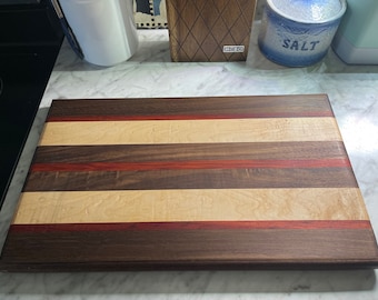 Handmade Multi-Wood Hardwood Striped Cutting Board/Serving Tray/Charcuterie Board, Carving Board