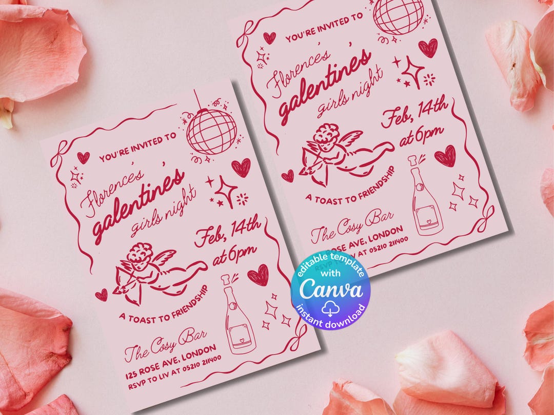 Girls Night in Invitation | Editable Galentines Card Digital Printable ...