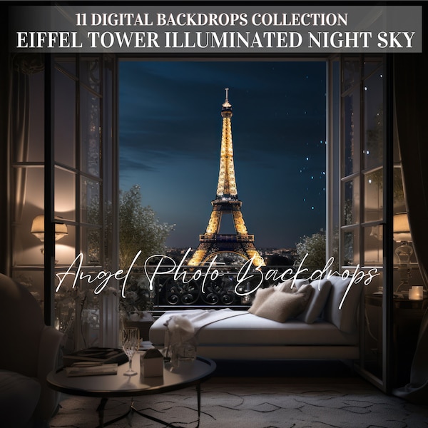 11 Eiffel Tower Night Sky Digital Backdrops for Maternity Wedding, Couples, Digital Overlay, Photo Digital Background, Photo Backdrop