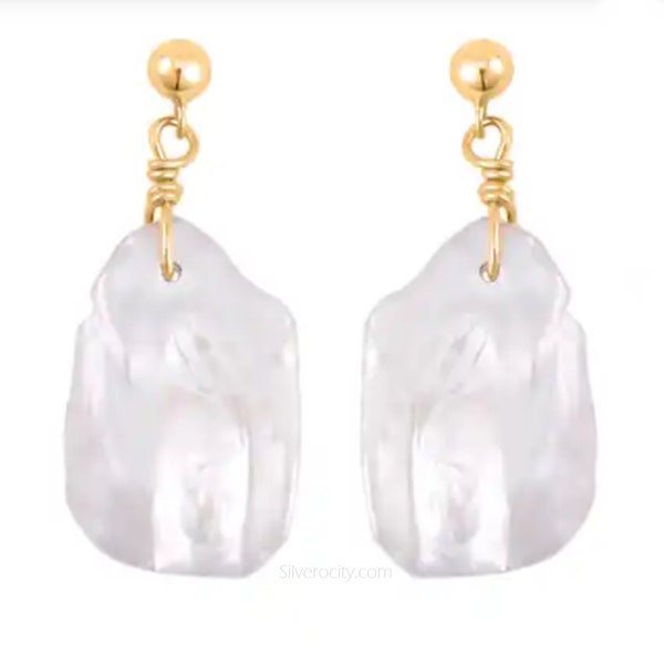 Natural Keshi Pearl Earrings in 14karat Gold over Solid 925 Sterling Silver, Fine Jewelry from Silverocity