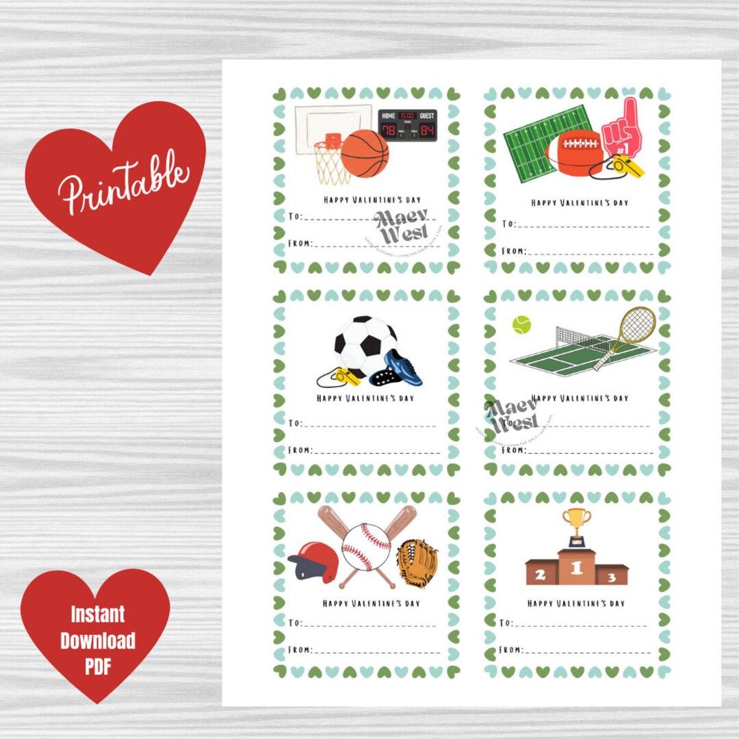 Printable Sports Valentine's Grams Digital Download, Printable ...