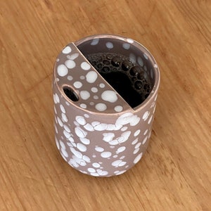 Nordic Thermos Ceramic Tumbler, Hand Thrown Travel Mug, Minimalist To-go Cup, Brown Sip Mug, Pottery Cup for Library, Handleless Mug