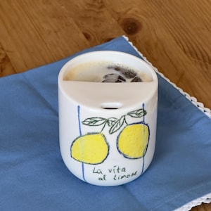 Lemon Thermos Ceramic Tumbler, Summer Travel Mug, Minimalist To-go Cup, Rustic Sip Mug, Pottery Cup for Library, Handleless Mug