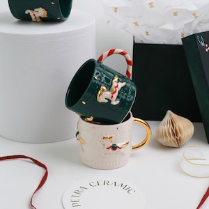 24k Gold Christmas Home Mug, New Year Ceramic Cup, Winter House Pottery Tumbler, Holiday Themed Coffee Cup, Minimalist Ceramic Tea Mug