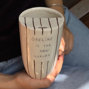 Handmade Striped Ceramic Tumbler: Minimalist Handleless Mug