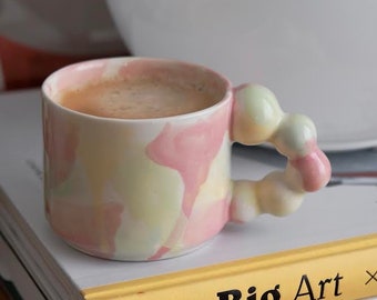 Rainbow Handmade Ceramic Mug, Multicolor Pastel Tumbler, Abstract Pottery Coffee Cup, Aesthetic Tea Mug, Primitive Drinking Cup, Rustic Mug