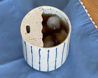 Travel Ceramic Tumbler, Hand Thrown Pottery Mug, Minimalist To-go Cup, Rustic Sip Mug, Lemonade Cup for Library, Handleless Mug