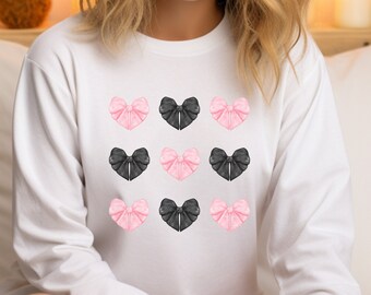 Dark Coquette Aesthetic Sweatshirt with Bows Coquette Gifts Dark Coquette Clothing Dollette Coquette Shirt Cute Heart Ribbon Sweatshirt