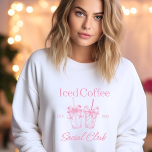Iced Coffee Sweatshirt Coquette Aesthetic Sweatshirt with Bow Coquette Clothing Social Club Sweatshirt Gift for Mother Y2k Coquette Shirt