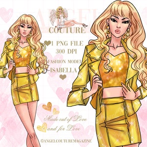 Girl in gold illustration, autumn girl clip art, fall fashion clip art, holiday girl clip art