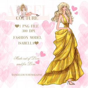 Fashion girl in gold evening gown illustration, hand drawn girl in golden dress sketch, fashion clip art, celebration clip art