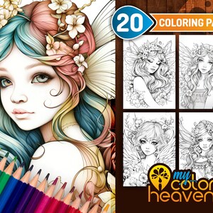 Fairy Coloring Book Pages, Forest Fairies, Coloring Pages for Adults and Children, Printable PDF, Flower Coloring, Instant Download