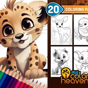 Cute Animal Colouring Page, Colouring Pages for Adults or Kids, Animals Coloring, Forest Coloring, Printable PDF, Instant Download
