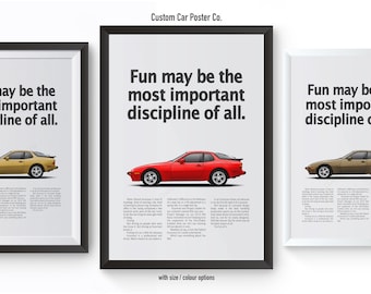Porsche 944 (Non-Turbo) "Fun" Vintage Wall Art - Wall Decor Car Poster - Multi-Colour