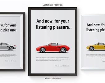 Porsche 986 Boxster "For Your Listening Pleasure" Wall Art - Wall Decor Car Poster - Multi-Colour - Vintage Reproduction