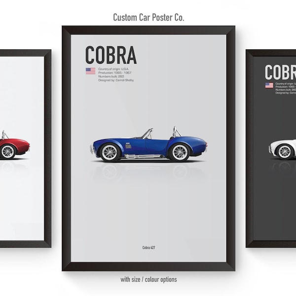 Shelby Cobra 427 Multi-Colour Wall Art - Automotive Car Poster Minimalistic Art Print - American Muscle Car Collection